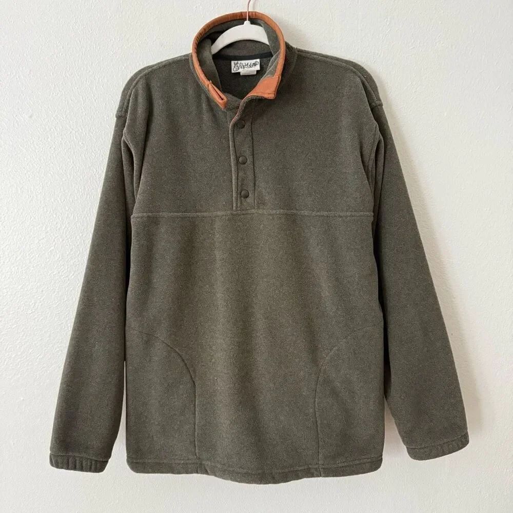 Vintage Orvis Men'sâSize Large Grey Pullover Soft Leather Trim Jacket Coat USA